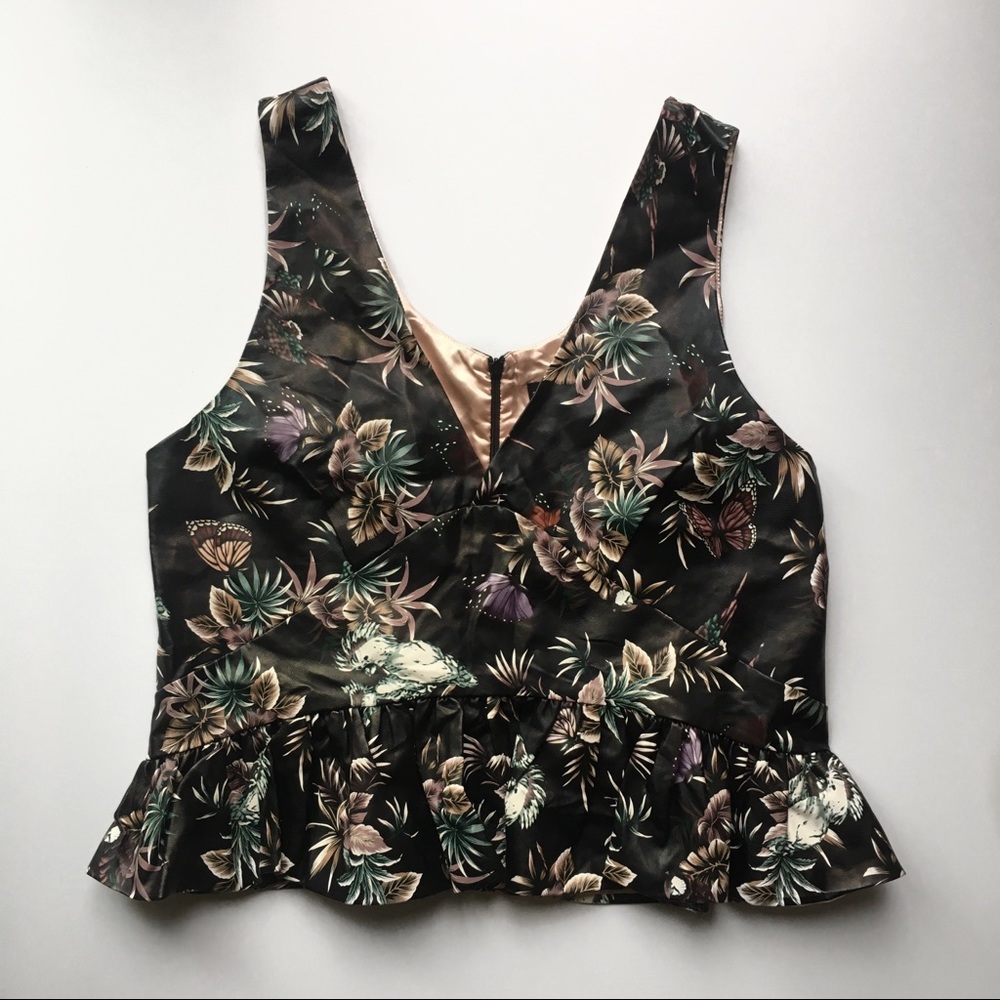 Sister Jane Cropped Faux Leather Peplum Top - Sz L